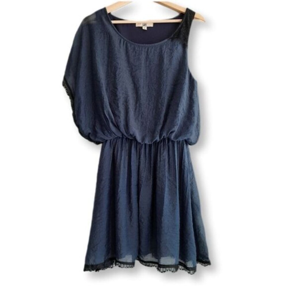 YA Los Angeles / Asymmetrical Light Crinkle Sheer Fabric Mini Dress Blue Sz M